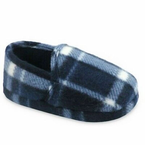Plaid Fleece Houseshoes Slippers Toddler Boys Blue Fleece Slip Resistant NWT - Picture 1 of 7